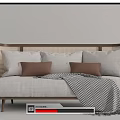 Rattan Frame Sectional Sofa With Beige Cushions Brown Pillows And Checkered Throw Blanket
