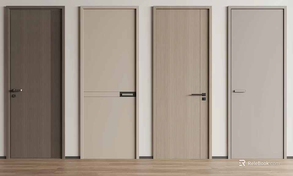Modern Hinged Doors With Various Wooden Textures And Neutral Tones For Home Interior Design 3d model 