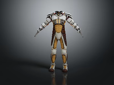 Futuristic Sci Fi Armored Suit With White Brown And Gold Design 3d model