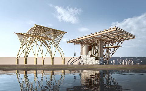 Modern Landscape Pavilion Bamboo Pavilion Gazebo Village Gazebo 3d model