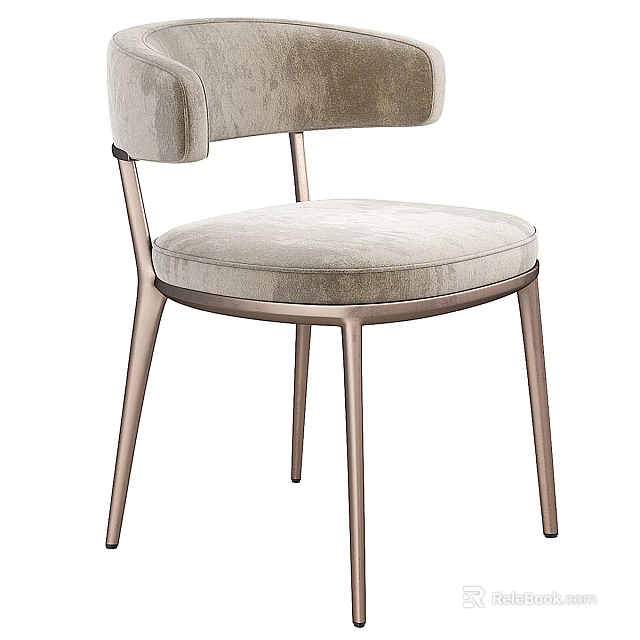 Modern Accent Chair with Soft Velvet Upholstery and Sleek Metal Frame in Neutral Tone 3d model 