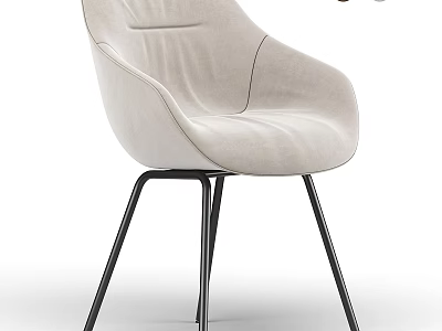 Modern Beige Fabric Single Chair With Curved Back And Black Metal Slim Legs 3d model