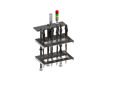 Industrial Equipment With Multi Layer Metal Frame Black Cylindrical Components And Top Mounted Indicator Light 3d model