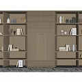 Modern Illuminated Wooden Display Cabinet With Multiple Shelves Holding Books Vases And Pottery