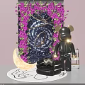 Net red photo clock point moon lighting lazy sofa tide play bear rose wall 3d model