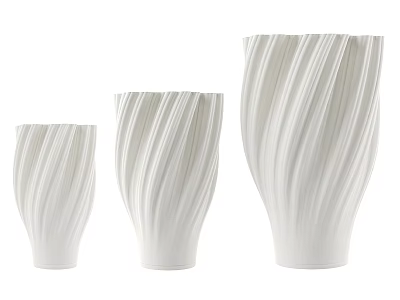 Elegant White Ceramic Vases with Wave Pattern in Different Sizes Set of Three 3d model