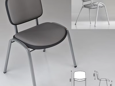 Gray Padded Office Chair With Metal Frame Modern Design And Structural Diagram 3d model
