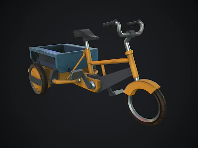Kids Tricycle With Yellow Frame Blue Cargo Box Black Seat Handlebar And Wheels 3d model