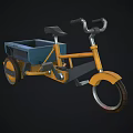 Kids Tricycle With Yellow Frame Blue Cargo Box Black Seat Handlebar And Wheels