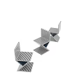 Modern Geometric Single Chair With Black White Stripes Against Blue Paneled Wall And Marble Floor
