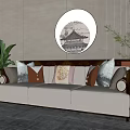 New Chinese-style three-person sofa 3d model