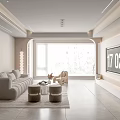 Modern Living Room Interior With Light Colored Sofa Coffee Table TV And Large Window