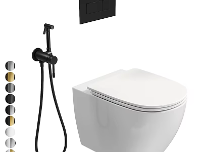 Modern White Ceramic Toilet With Black Bidet Sprayer And Multiple Color Options 3d model