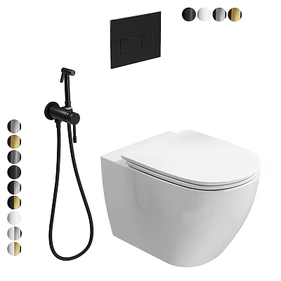 Modern White Ceramic Toilet With Black Bidet Sprayer And Multiple Color Options 3d model