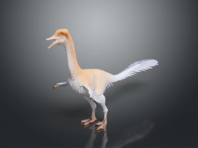 Feathered Dinosaur Model With Light Brown And White Plumage In Standing Posture 3d model