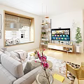 Modern Living Room Interior With Sofa Coffee Table TV Plant And Accent Chair
