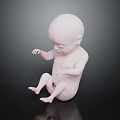 Realistic Sitting Baby 3D Render with Dark Background and Reflection Surface 3d model