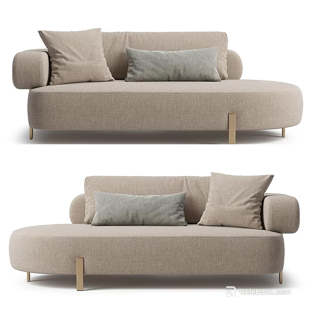Modern Two Seater Sofa Light Beige Fabric Upholstery with Soft Cushions and Wooden Legs Design 3d model 