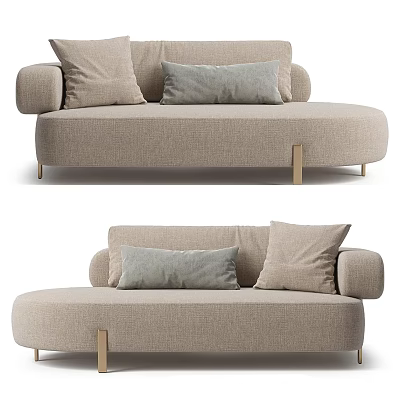 Modern Two Seater Sofa Light Beige Fabric Upholstery with Soft Cushions and Wooden Legs Design 3d model