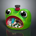 Green Frog Shaped Miniature Scenery With Interior Toilet Table Red Ball And Checkered Floor