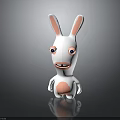 3D Cartoon Rabbit Figurine With White Body Pink Ears Belly And Black Background