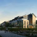Row Of Modern Townhouses With Stone Facade Courtyard And Landscaped Greenery