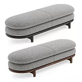 Modern Upholstered Stool With Gray Fabric Seat And Wooden Legs Design