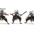 Horned Warrior Game Movie Character In Various Battle Poses With Swords
