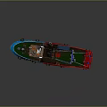 Red And Blue Water Transport Model Boat With Lifebuoys And Deck Equipment