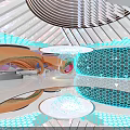 Futuristic Bar Interior With Neon Lighting Geometric Structures And Mirrored Floors 3d model