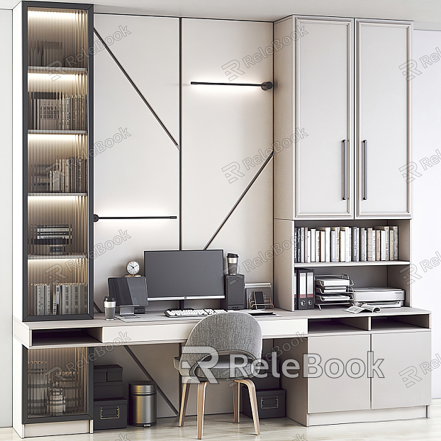 Modern desk and chair desk and chair cabinet combination model