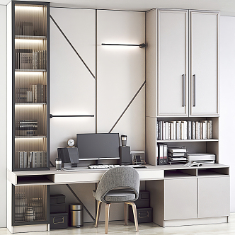 Modern desk and chair desk and chair cabinet combination 3d model