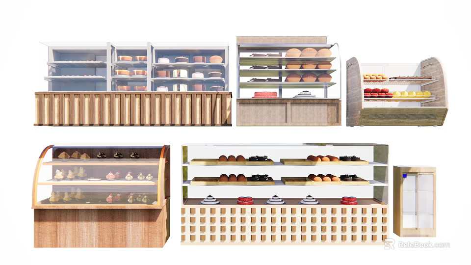 Retail Display Cabinets and Shelves with Glass Doors and Multi Tiered Product 3d model 