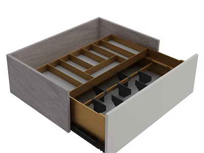 Wooden Cabinet Drawer With Divided Storage Organizer And Gray Gold Design 3d model