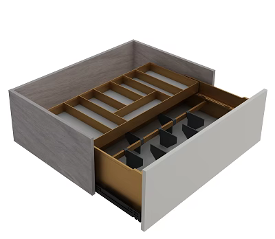 Wooden Cabinet Drawer With Divided Storage Organizer And Gray Gold Design 3d model