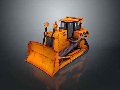 Yellow Bulldozer with Tracks and Front Blade as Heavy Duty Functional Vehicle 3d model