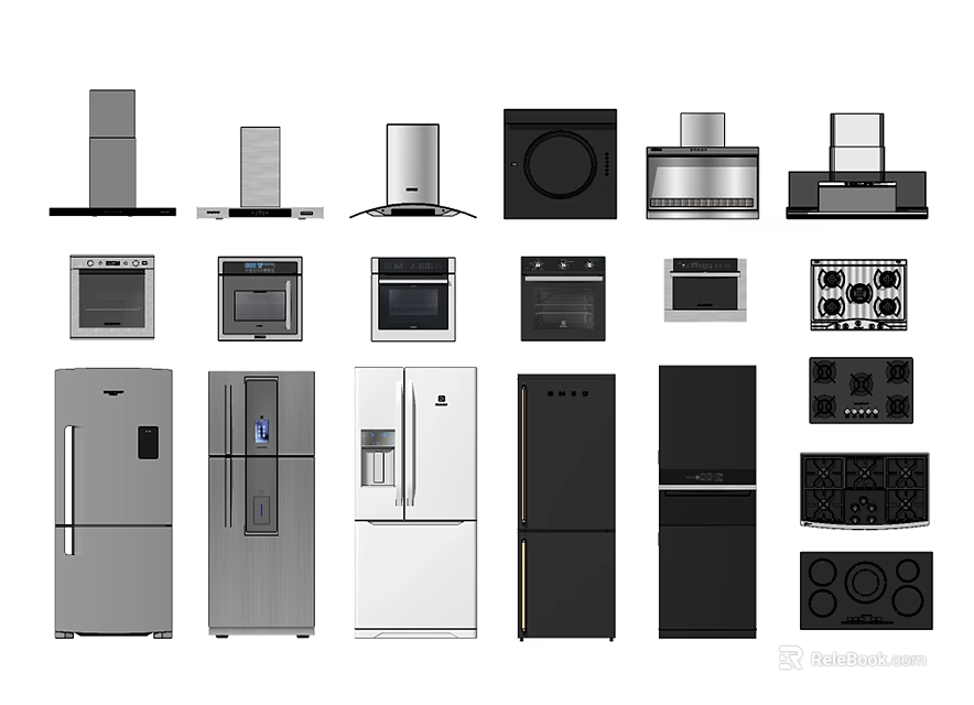 Modern Refrigerators and Freezers with Different Styles and Kitchen Appliances Collection 3d model 