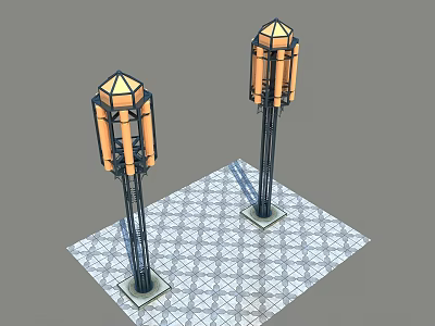Outdoor Lantern Post Lights With Modern Black Metal Design And Stylish Shades 3d model