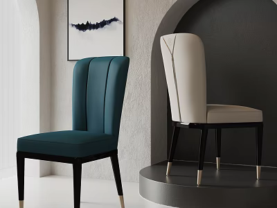 Modern Teal And Beige Upholstered Accent Chairs In Minimalist Arched Wall Interior 3d model