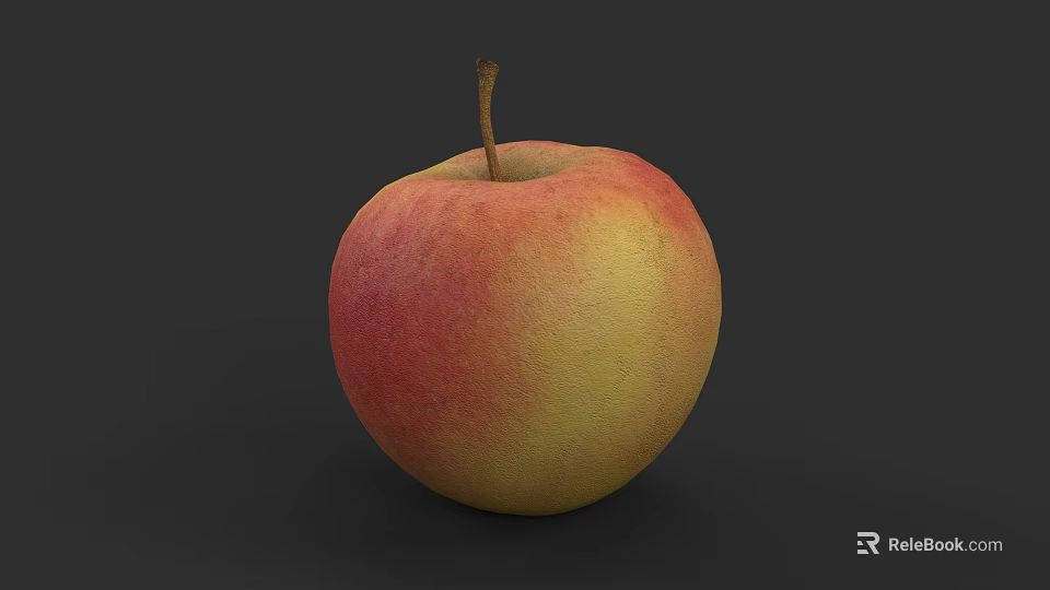 Fresh Ripe Red and Yellow Apple with Stem on Dark Background 3d model 