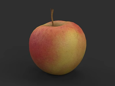 Fresh Ripe Red and Yellow Apple with Stem on Dark Background 3d model