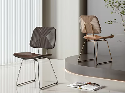 Modern Minimalist Single Chairs With Woven Mesh Seats And Metal Frames In Bright Interior 3d model