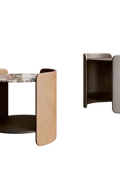 Modern Bedside Table Design With Curved Panels In Brown And Gray Colors 3d model