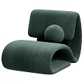 Beige Linen Fabric Modern Curved Leisure Chair With Small Round Pillow