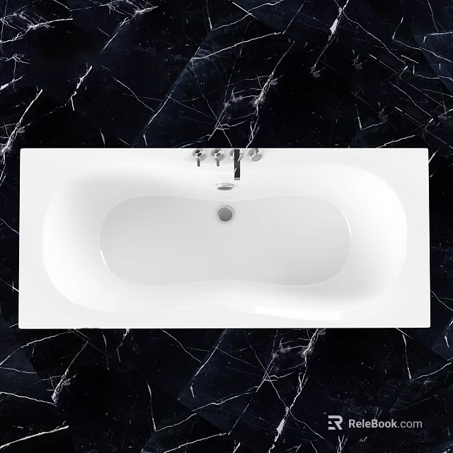 White Bathtub With Sleek Design And Faucet On Black Marble Background 3d model 