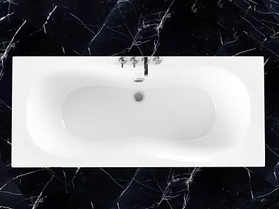White Bathtub With Sleek Design And Faucet On Black Marble Background 3d model