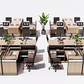 Modern Office Workspace With Cubicle Desks Computers And Green Plants