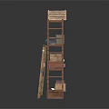 Vintage Industrial Style Wooden Shelf With Baskets Books Cans And Boxes On Multiple Layers