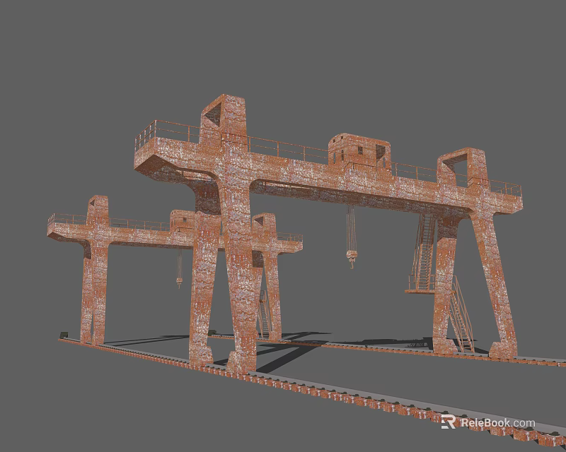 Industrial Gantry Cranes With Rusted Metal Structure For Heavy Industrial Use 3d model 