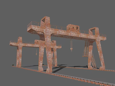 Industrial Gantry Cranes With Rusted Metal Structure For Heavy Industrial Use 3d model